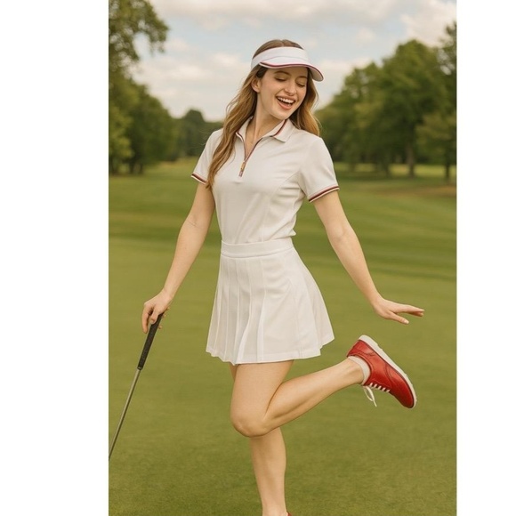 EP Pro Tour Tech Medium Polo Shirt Short Sleeve Half Zip Striped Cuffs Womens - Picture 1 of 7